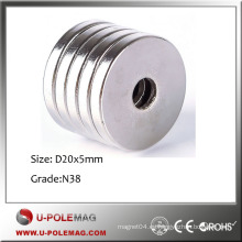Fabricante de la clase alta / N38 el mejor anillo avellanado D20xd1mmx5m m NdFeB Magnet
